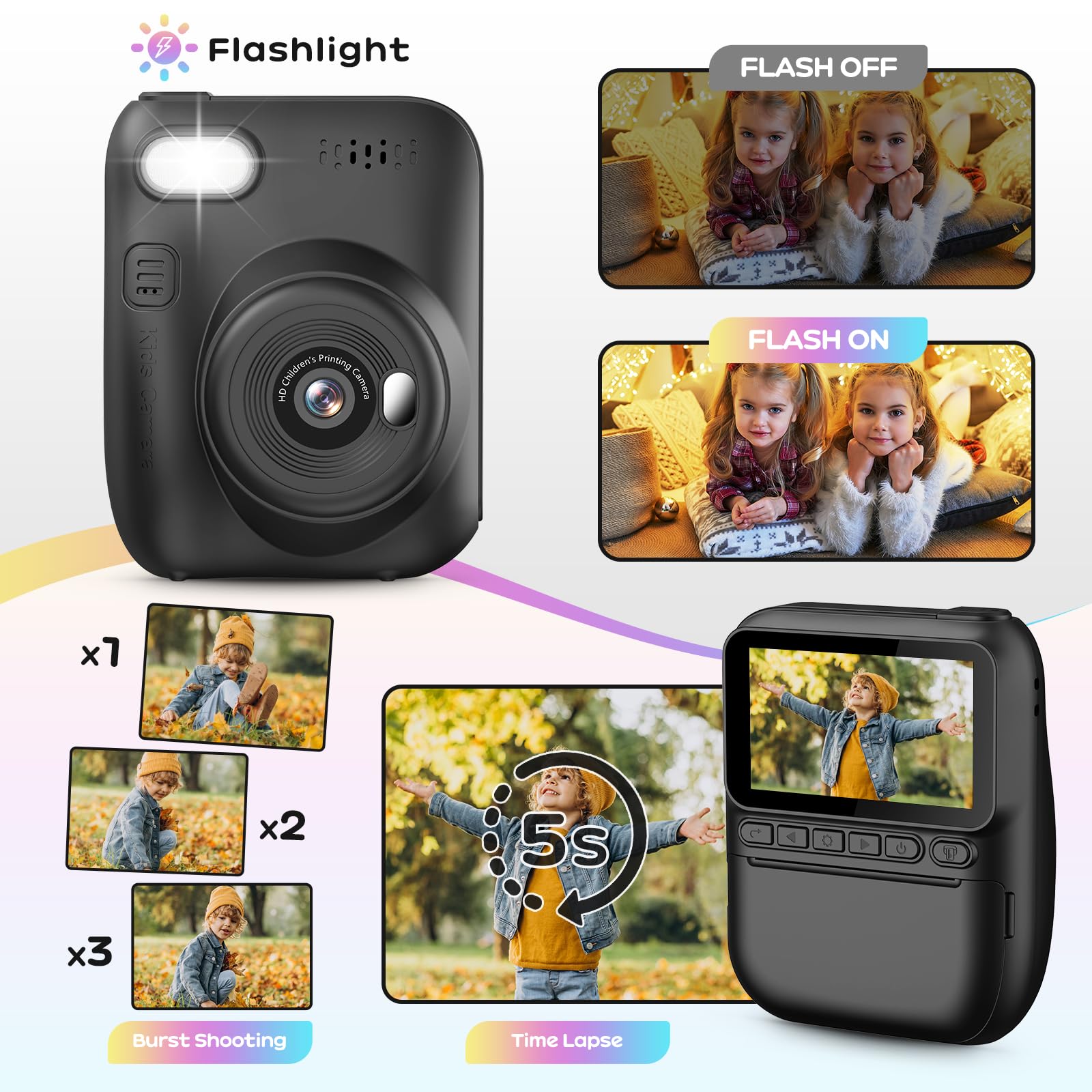 GREENKINDER Macchina Fotografica Bambini Istantanea, 3,0 Pollici 14MP Fotocamera Istantanea Bambini con 32GB Scheda, 1080P Fotocamera Digital per Bambini, Giocattolo Regalo per Bambino da 3-12 Anni