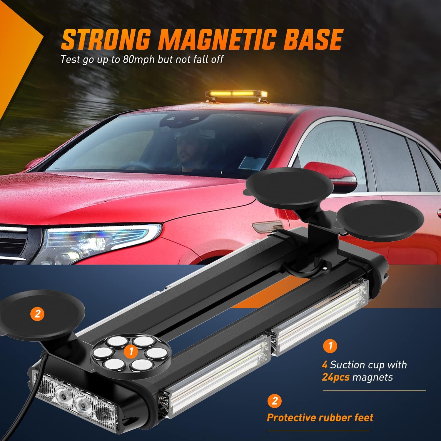 Nilight 14.5" Amber COB LED Strobe Rooftop Flashing Light Bar High Visibility Emergency Hazard Warning Beacon Lights w/Magnetic Base for Safety Vehicles Trucks Pickup Cars Snowplow