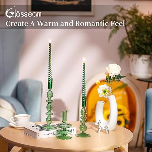 Miniatura 17 de Glasseam Portavelas de cristal: Juego de 3 portavelas cónicos transparentes, modernos candelabros para velas cónicas, portavelas decorativo