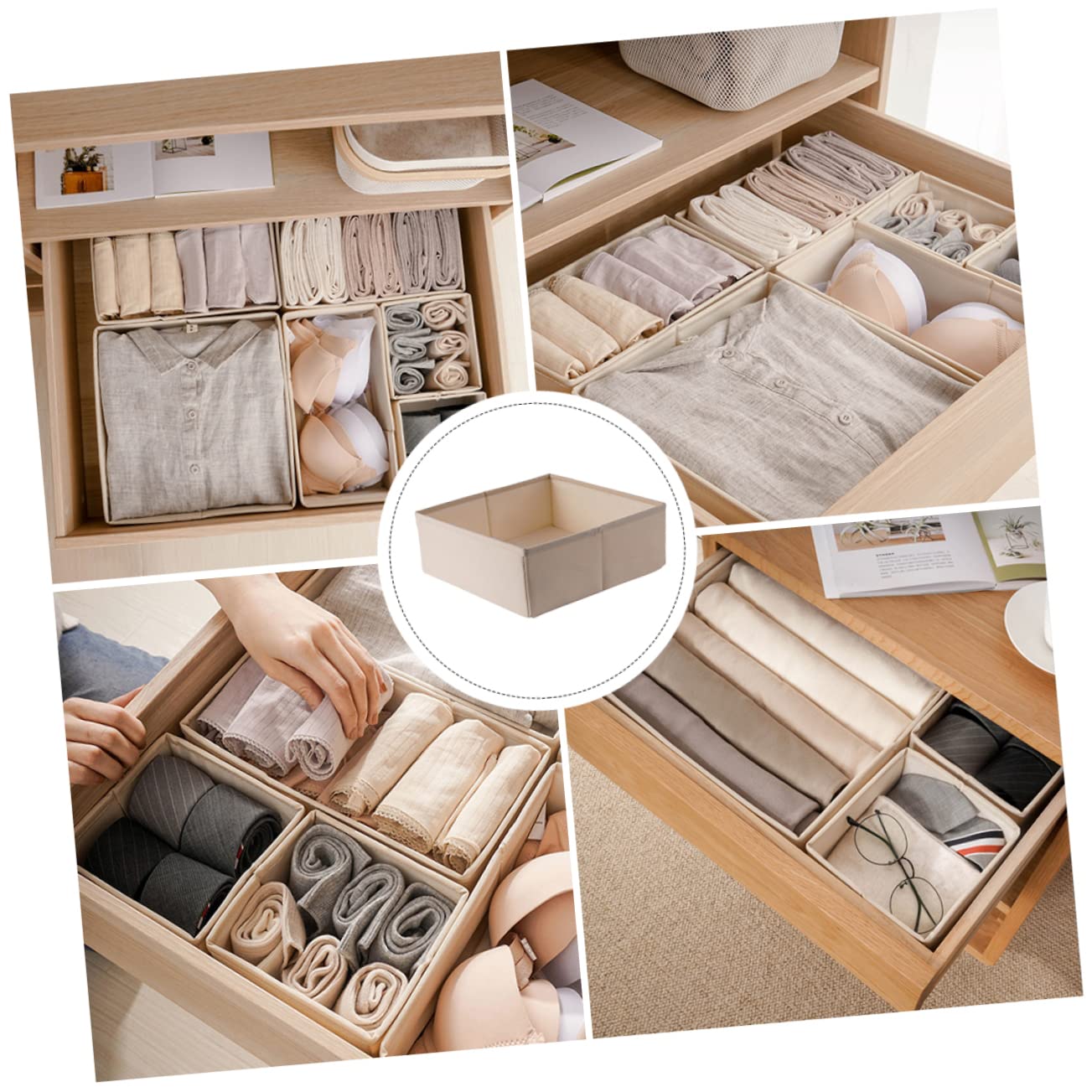 GLEAVI Organizer Cassetto Intimo in Stoffa Beige 3 Pezzi per Ordini