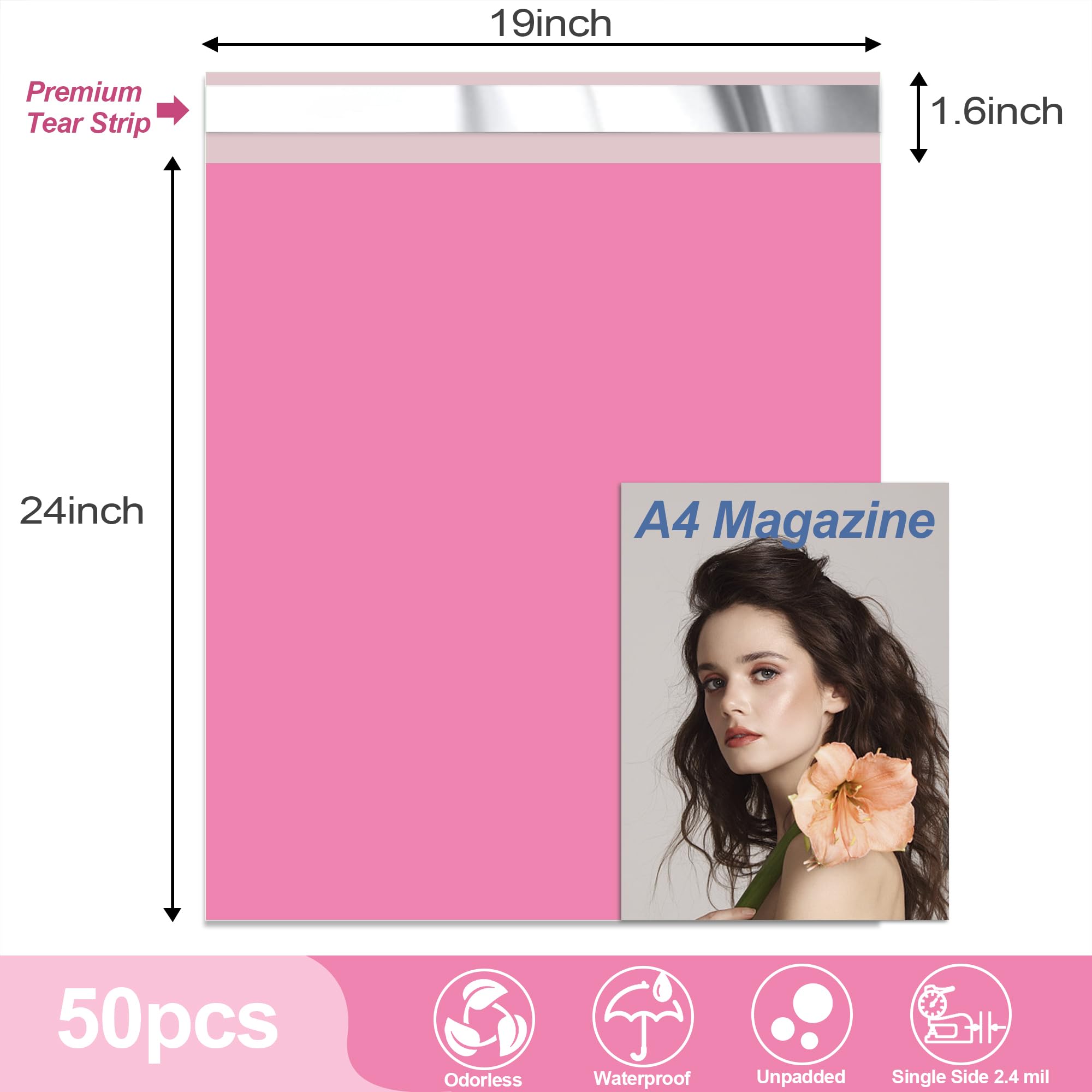 JinRuiKJ Thank You Poly Mailer 48 x 61 cm 50 pezzi, sacchetti di spedizione rosa con autoadesivo, impermeabili e antistrappo, sacchetti di imballaggio chic per piccole imprese, sfusi