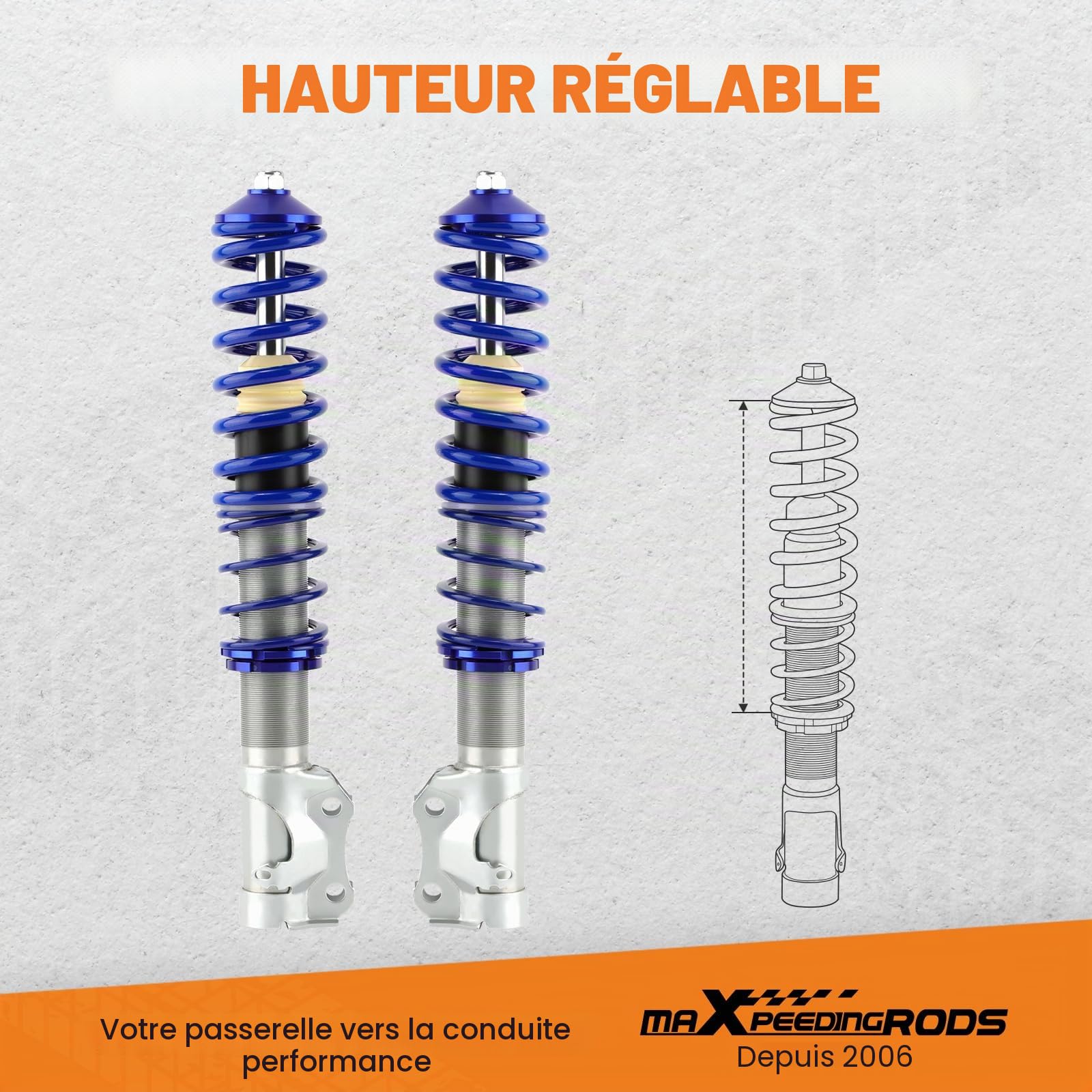 maXpeedingrods Kit de suspension combinés filetés bleus pour VW Golf 2 et Golf 3