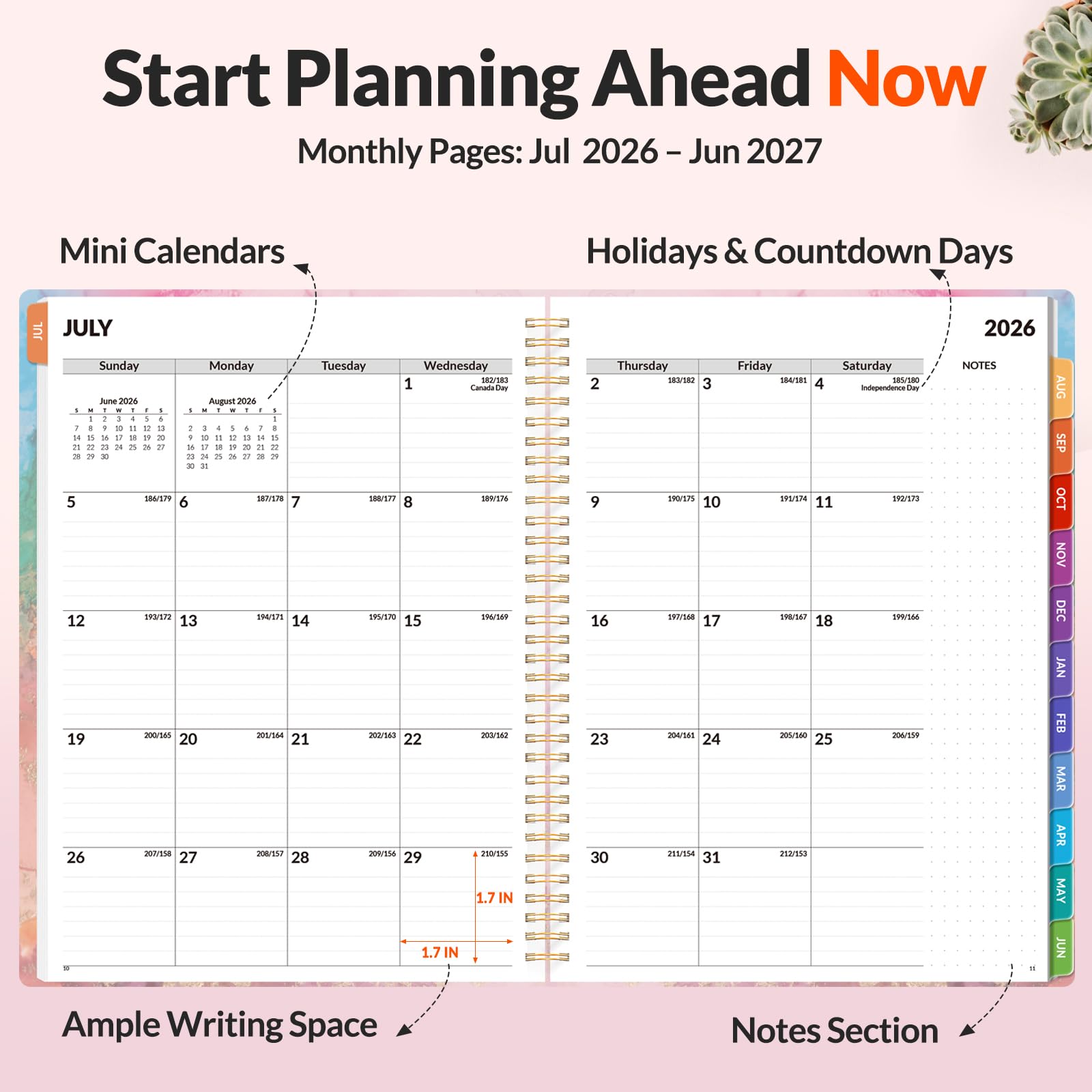 SUNEE Agenda accademica settimanale e mensile 2024-2025, agosto 2024-dicembre 2025, calendario scolastico 8,5 x 11 pollici, agenda giornaliera con scheda mensile, copertina flessibile, pagine