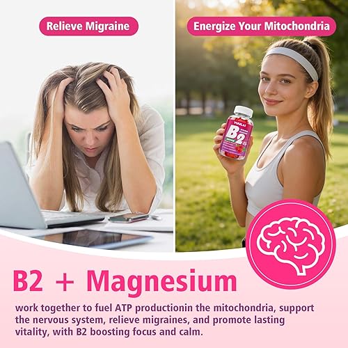 Miniatura 4 de Gomitas de vitamina B2 de 400 mg  Suplemento de riboflavina con magnesio para niños y adultos, gomitas B2 para aliviar la migraña, el sistema
