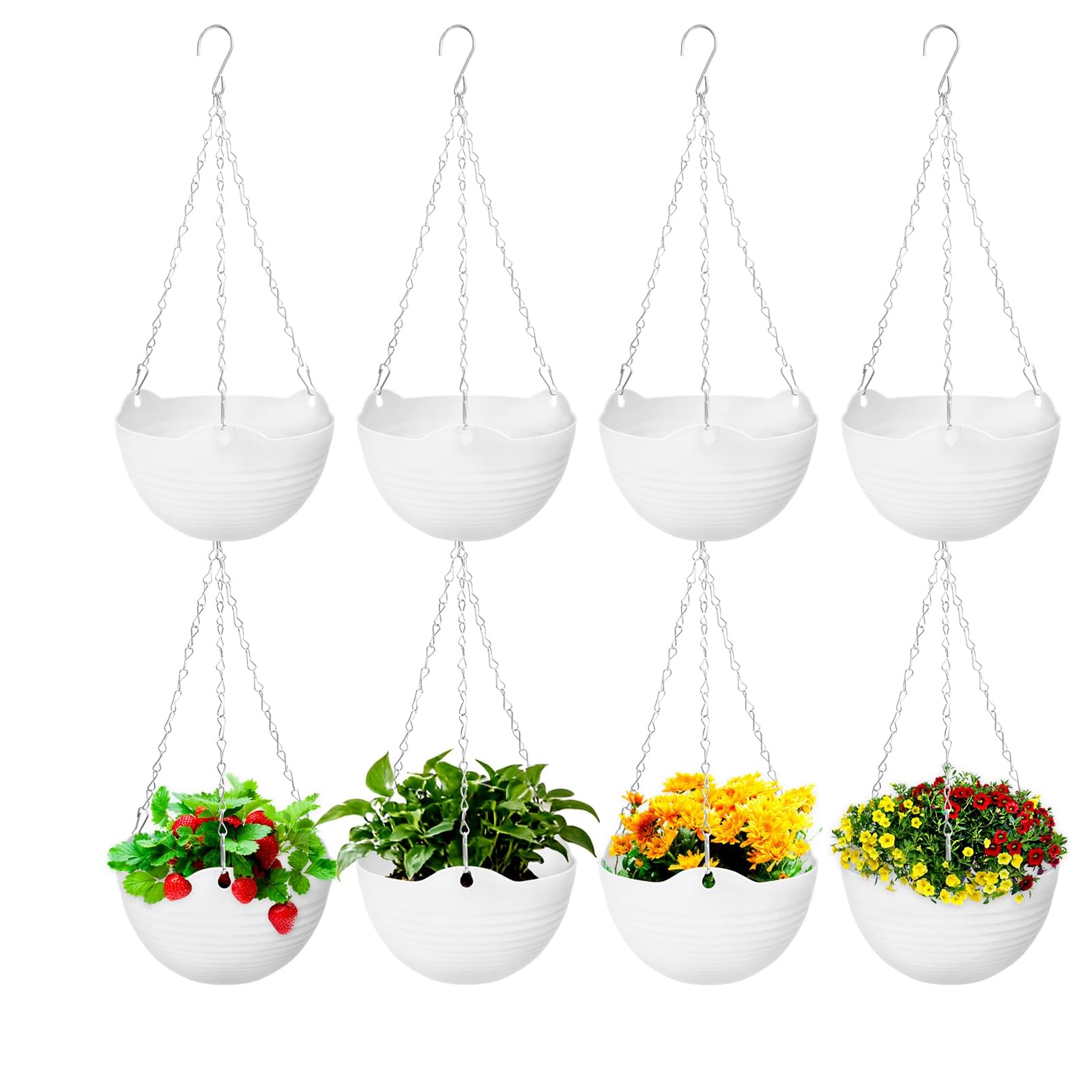 Kalttoy Space Saving Flower Basket with Integrated Tanks & Adjustable Hanging Chain for Small Areas Metal Chain Hanging Flower Container Decorative Vertical Garden Container