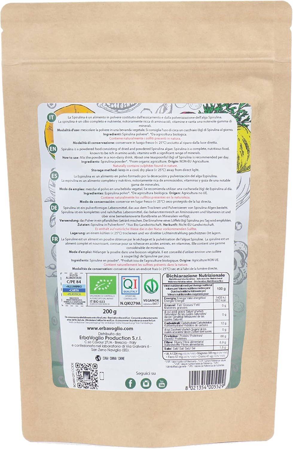 Erbavoglio Organic Spirulina Powder - 200g - Organic Food - 3 71sf7gCD1vL. AC SL1500 -