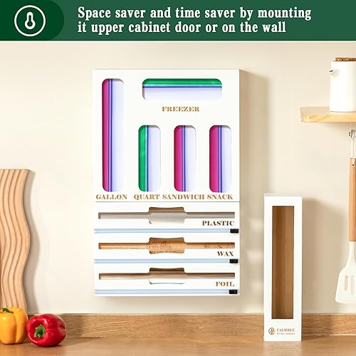 Vista 20 de Calmbee Organizador de bolsas de almacenamiento 9 en 1 para cajón de cocina, papel de bambú y envoltura de plástico con cortador, organizadores