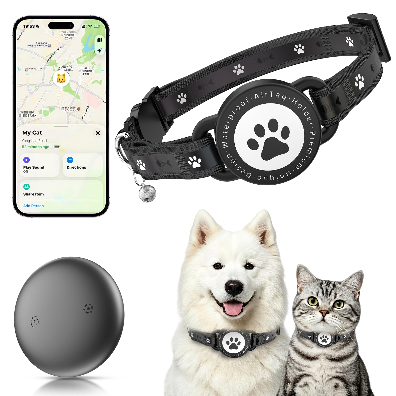 Katze Tracker (iOS & Android), Mini Katzen Hund Halsband Aktivitätstracker | Katzen Tracker Ohne ABO, Wasserdicht Reflektierend Tracker Halsbänder für Katzen Hunde (2 Pack)