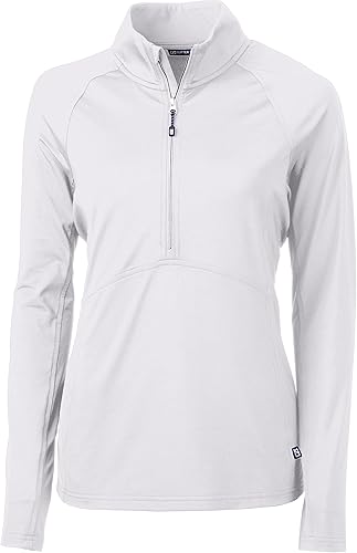 Cutter & Buck Long Sleeve Adapt Eco Knit Half Zip Pullover Camisa, Jardín Blanco