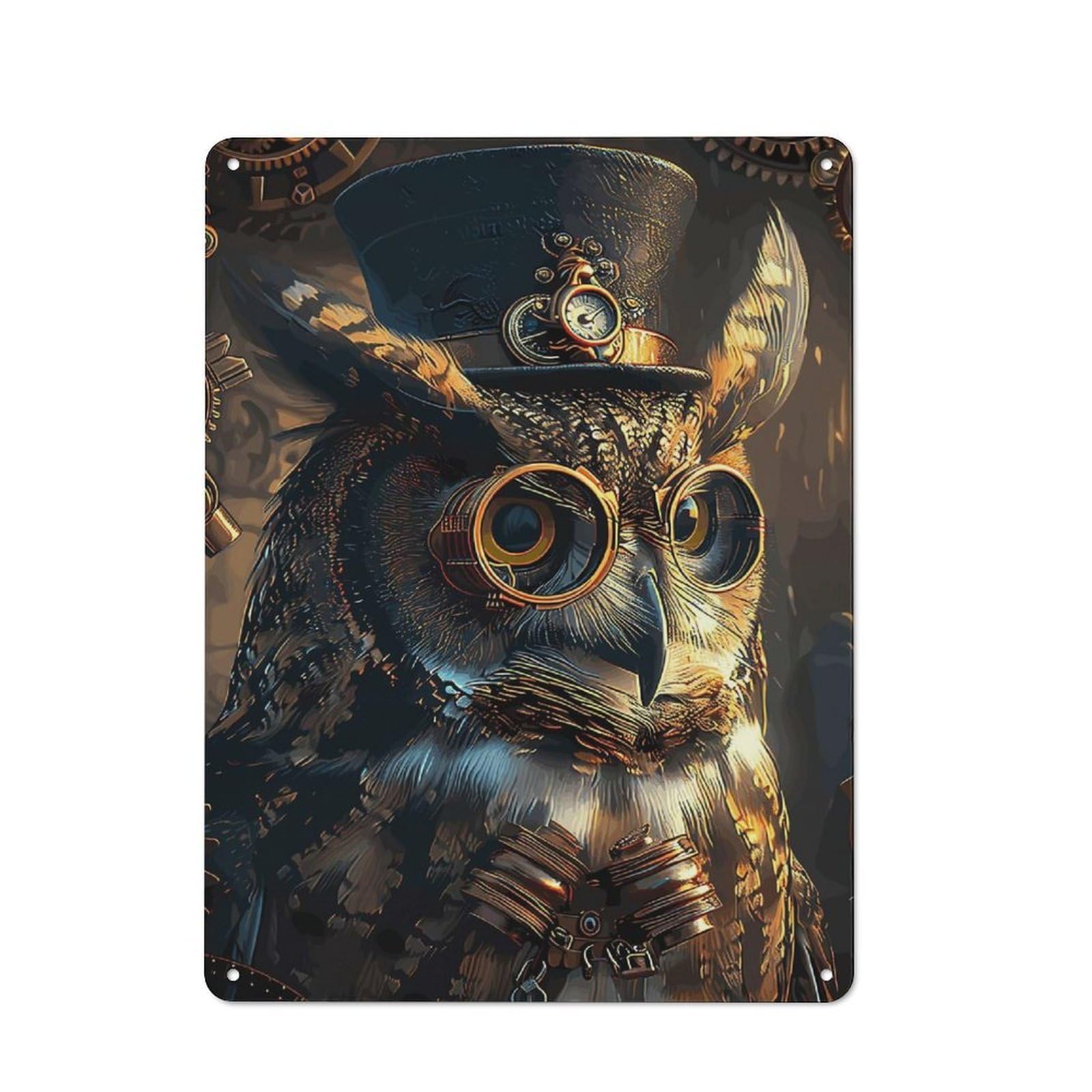 Junmoney Style-10 Tin Wall Plaque 40X30cm With Steampunk Animal Owl For Guest Room Or Hallway, For Updating Guest Room And Hallway After Moving