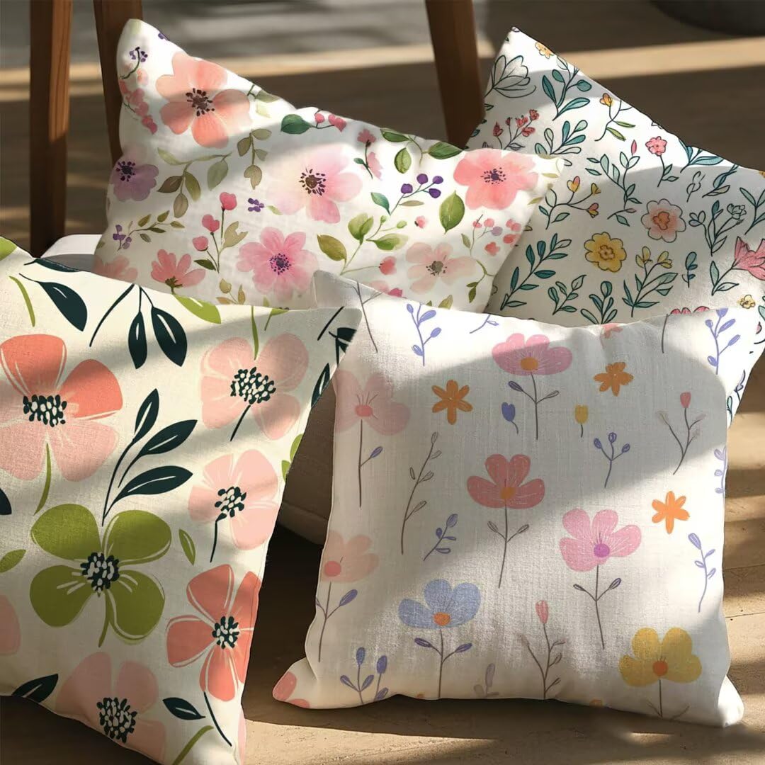 Fundas Cojines 45x45 cm Exterior Cojines Rosa Fundas de Almohada Juego de 4, Cuadrados Funda Cojin Verano Almohadas con Cremallera, Sofa Cama Decorativos para Hogar, Jardín, Salón y Dormitorio Ym157