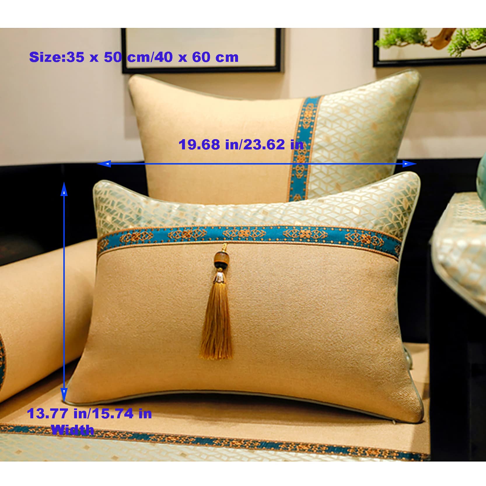 Juego de 2 Fundas Decorativas para Cojines Jacquard Throw Pillow Covers Algodón Lino Rombo Square Grid Stitching Fundas de Almohada Sala de Estar Sofá Decoración,Blue A-40x60cm