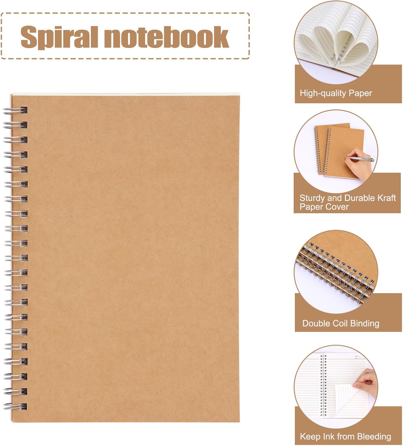 Cuadernos Con Espiral MSTONAL - Paquete De 3 Cuadernos Pequeños En Espiral A6 Con Rayas Universitarias De 4.3 X 5.7 Pulgadas, 100 G/m² A Rayas Universitarias De 7 Mm, 80 Hojas/160 Páginas