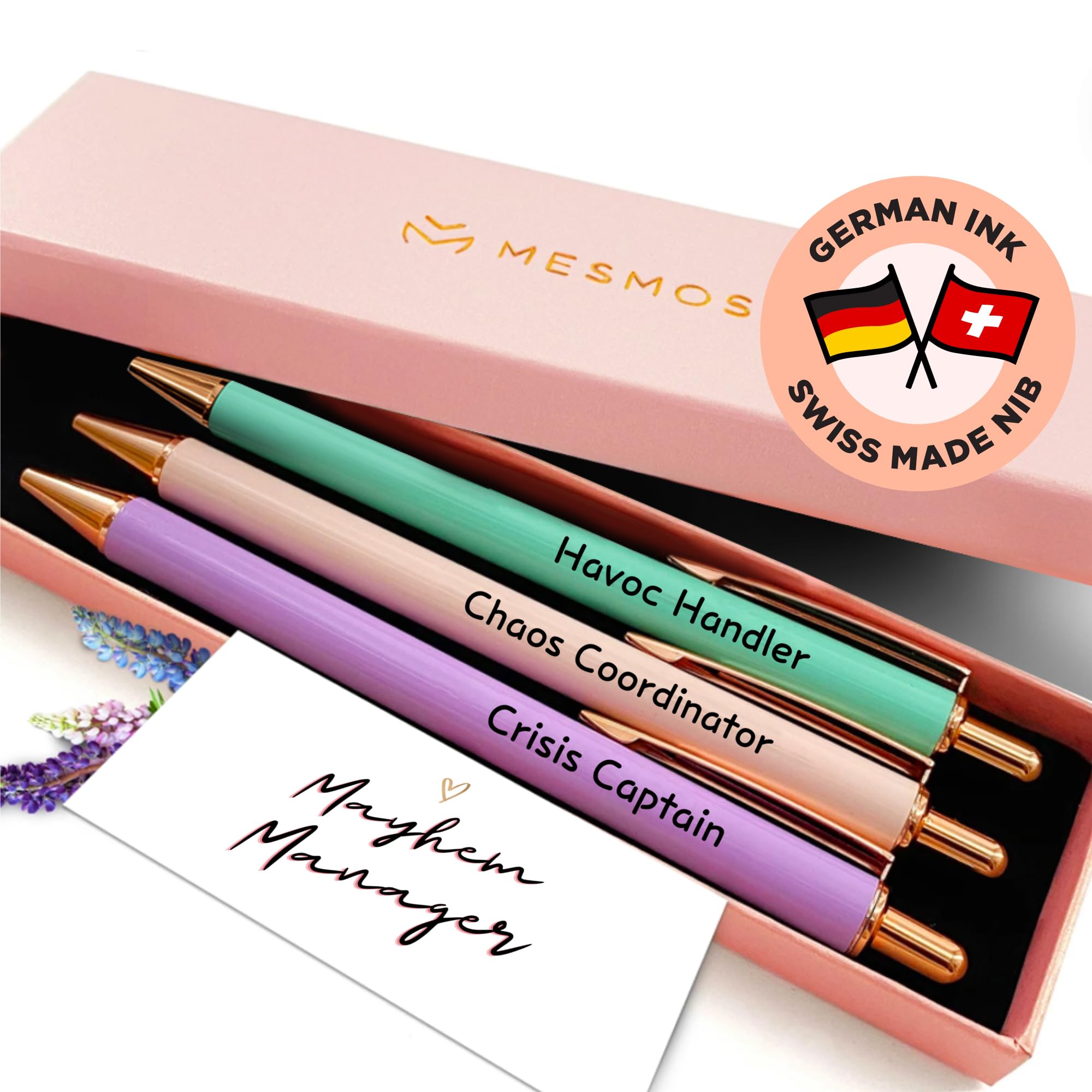 MESMOS 3pk Fancy Pen Set, Chaos Coordinator Boss Gifts for Women, Office Manager Boss Female Gifts, Leadership and Supervisor Gift, Funs with Funny Sayings for Adults