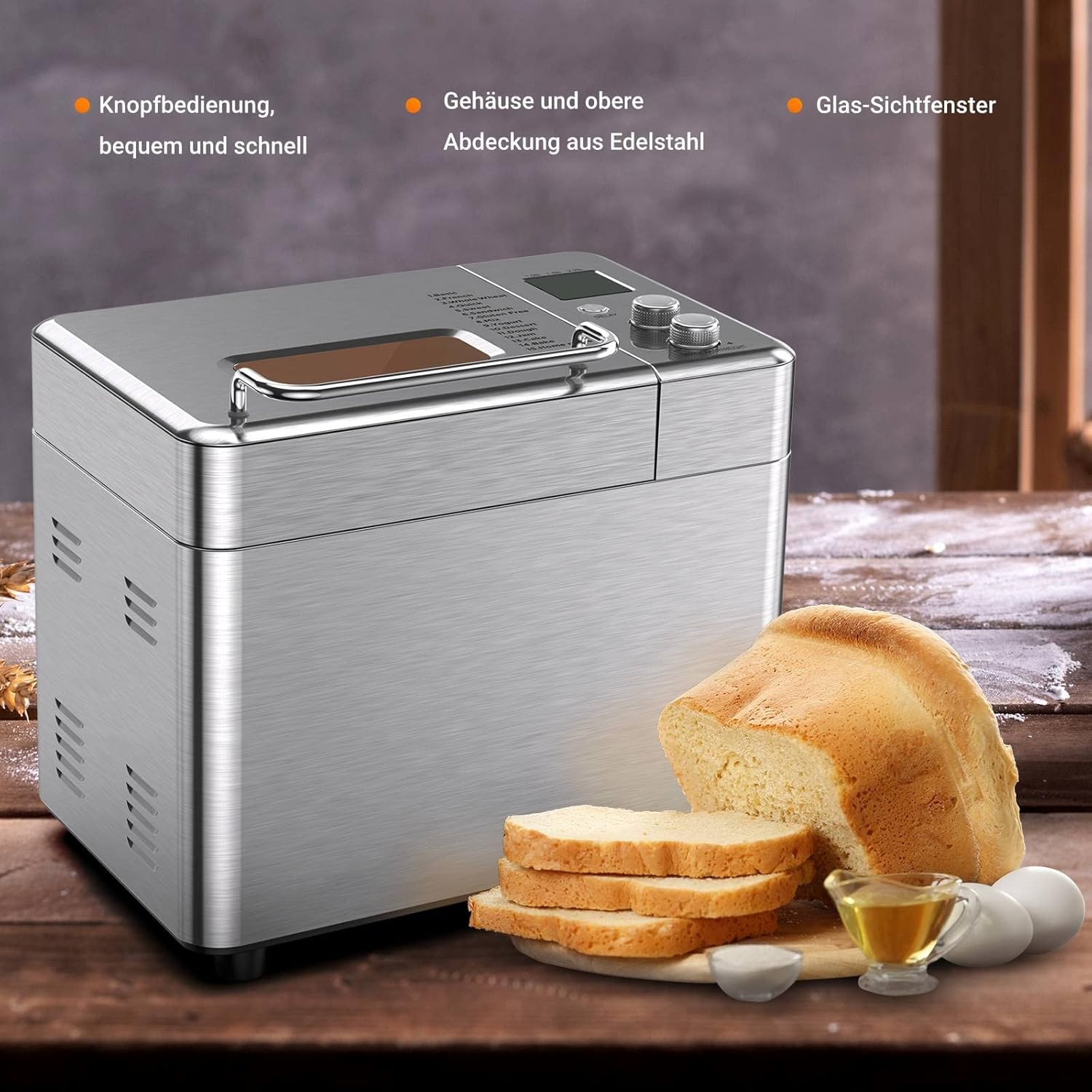 Macchina per il pane con 15 programmi preimpostati, timer da 15 ore, capacità 1000/2,2 lbs, schermo LCD, funzione temperatura costante, macchina per il pane e la torta, argento Macchina per il pane con 15 programmi preimpostati, timer da 15 ore, capacità 1000/2,2 lbs, schermo LCD, funzione temperatura costante, macchina per il pane e la torta, argento