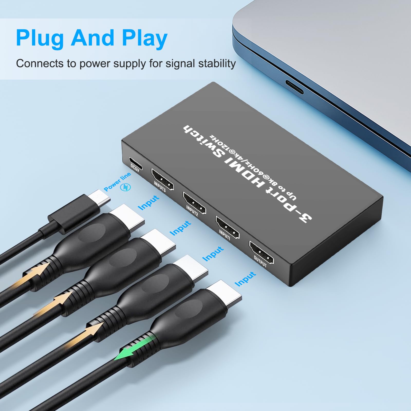HDMI 2.1 Switch 8k@60hz / 4k@120hz HDMI Splitter 3 en 1 Panneau de Commutation de Sortie Prend en Charge VRR, Dolby Vision, Compatible avec PS5, Xbox, blu-Ray, Lecteur DVD