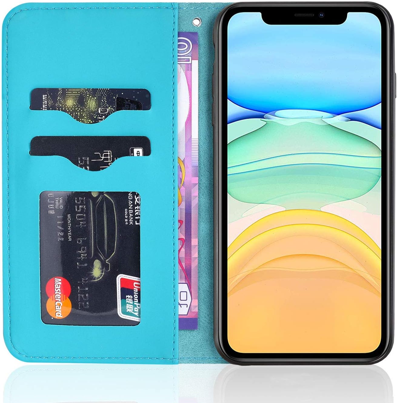 Norn for iPhone 11 Pro Max Phone Case,Tree of Life Embossed Folio Flip PU leather wallet case,with stand function,Magnetic Closure,shokproof Protective Cover Case with Card Slots,Blue - Image 5