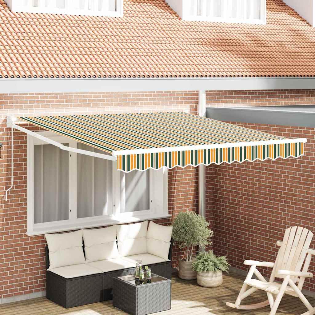 Toldo verde amarillo poliéster 300 x 250 x 165 cm con brazo articulado manual extensible resistente a la intemperie para jardín, terraza, balcón, protección solar y toldo exterior