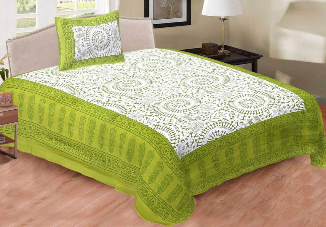 Cotton Single Printed Green adhi Manav Bedsheet
