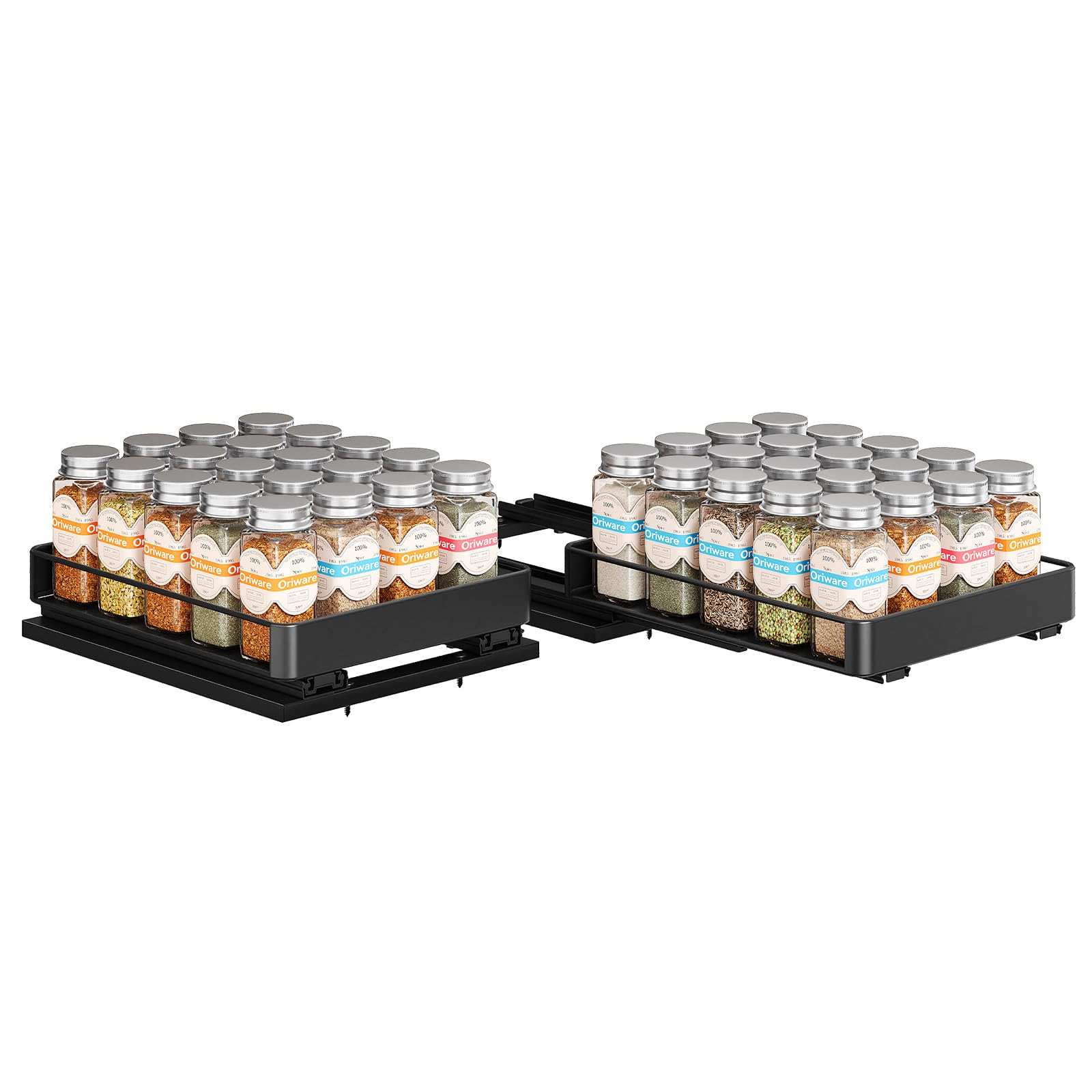 Cajones Extraibles para Cocina, 2 pisos Organizador Cocina, 2 juegos Especieros para Cocina, Construcción Metálica, Negro, 26,3 x 20,7 x 5,7 cm