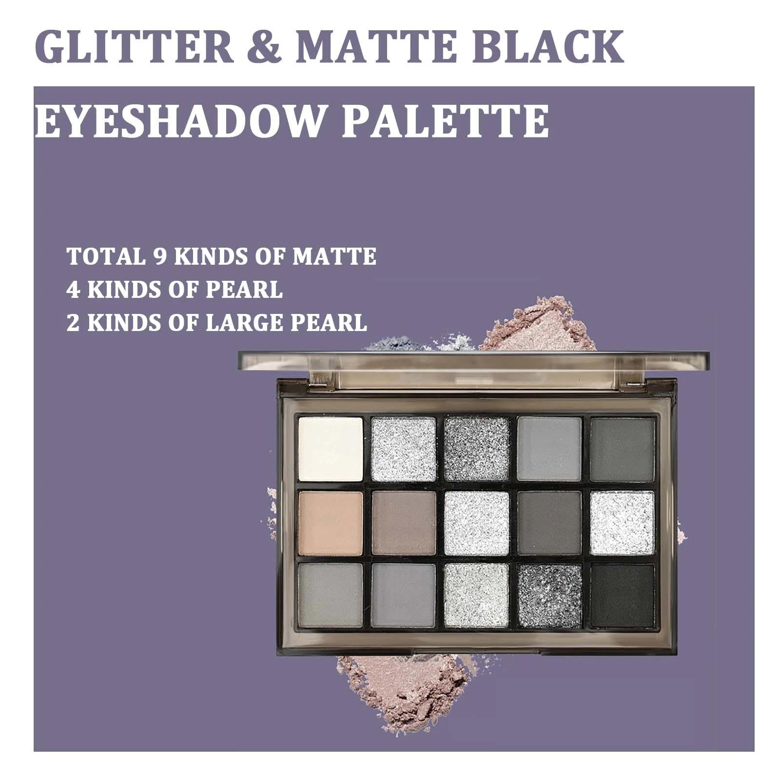 FresFresi Glitter & Matte Black Eyeshadow Palette, 15 Shades Smokey Black, Silver, Gray, and White - Image 4