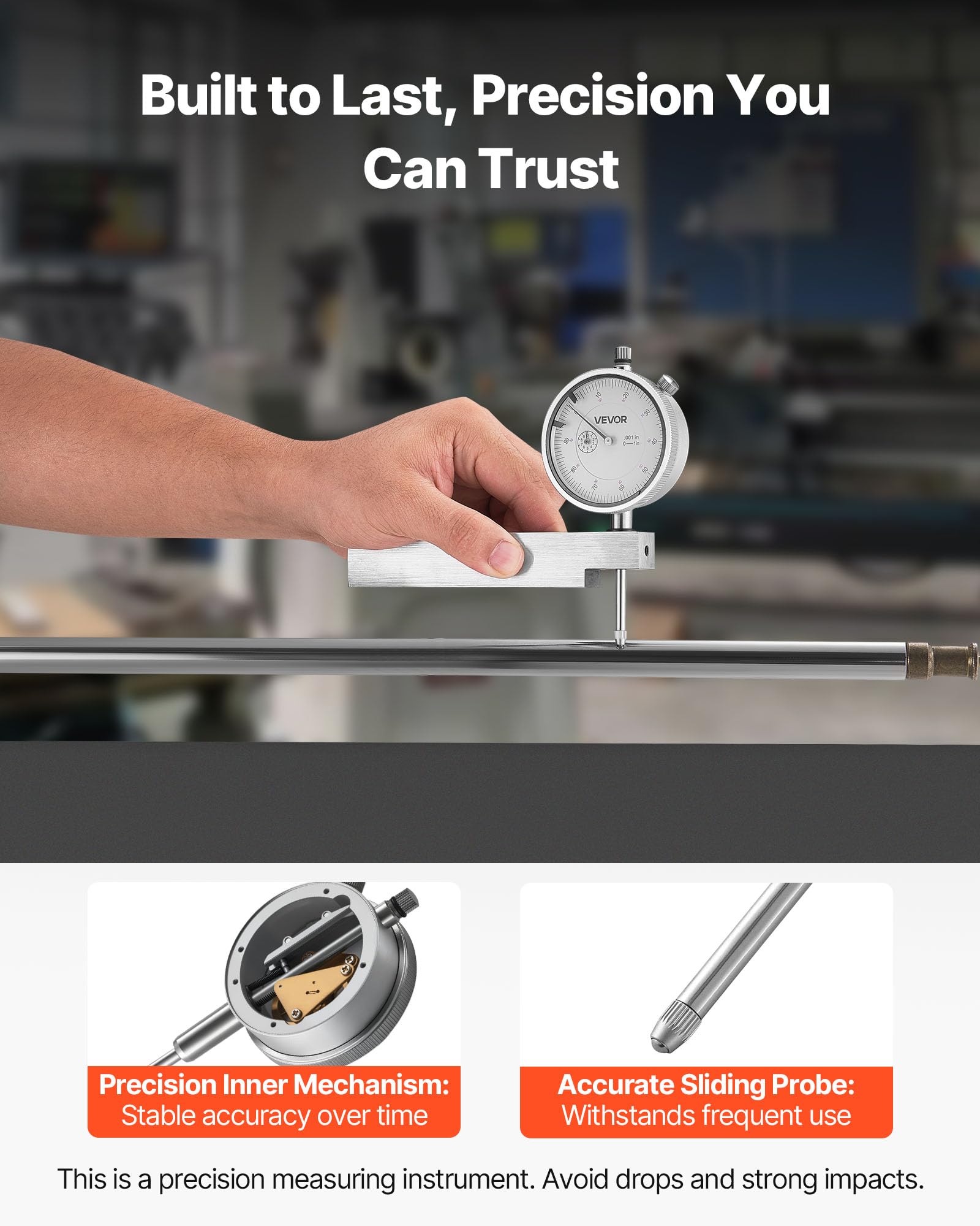 VEVOR Indicador de Comprobación de Cuadrante, con Base Metálica, Precisión de 0,03 mm, Rango de Medición 0 a 25,4 mm, para Medición de Áreas Estrechas, Mecanizado e Inspección Industrial, Plata