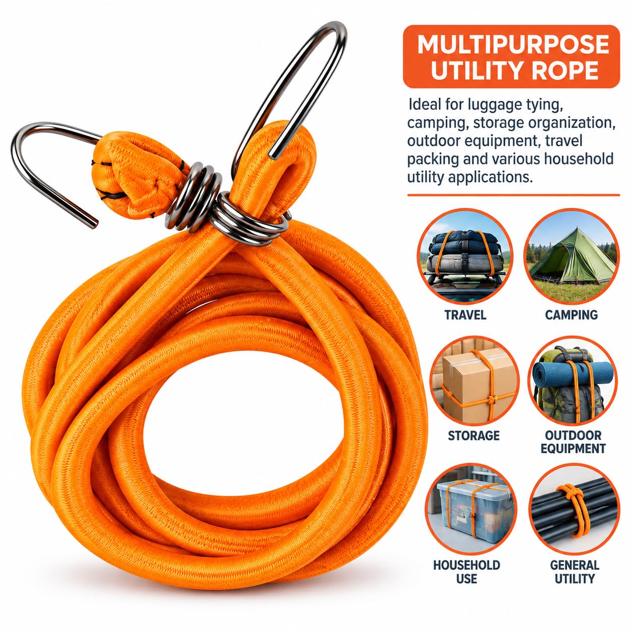 Gellon Bungee Cord, 6 Feet Stretchable Elastic Rope with Hooks, Extends Up to 9 Feet, Luggage Tying Rope for Bike, Car, Travel & Utility Pack of 1 — Amazon image 8