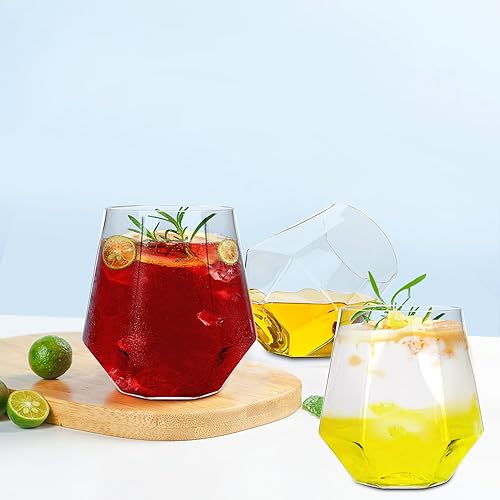 Miniatura 7 de Paquete de 24 copas de vino de plástico sin tallo, copa de vino de diamante irrompible de 12 onzas, cristalería de cóctel desechable transparente,