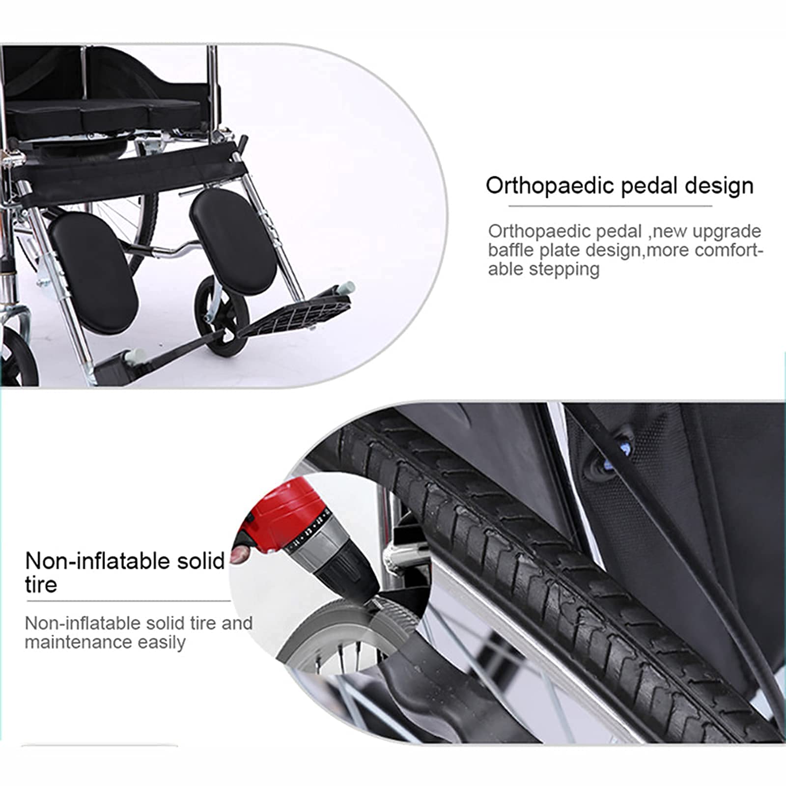 Sillas de ruedas plegables ajustables,Silla de ruedas eléctrica plegable ligera para discapacitados,Silla de ruedas con inodoro plegable manual funcional con respaldo reclinable