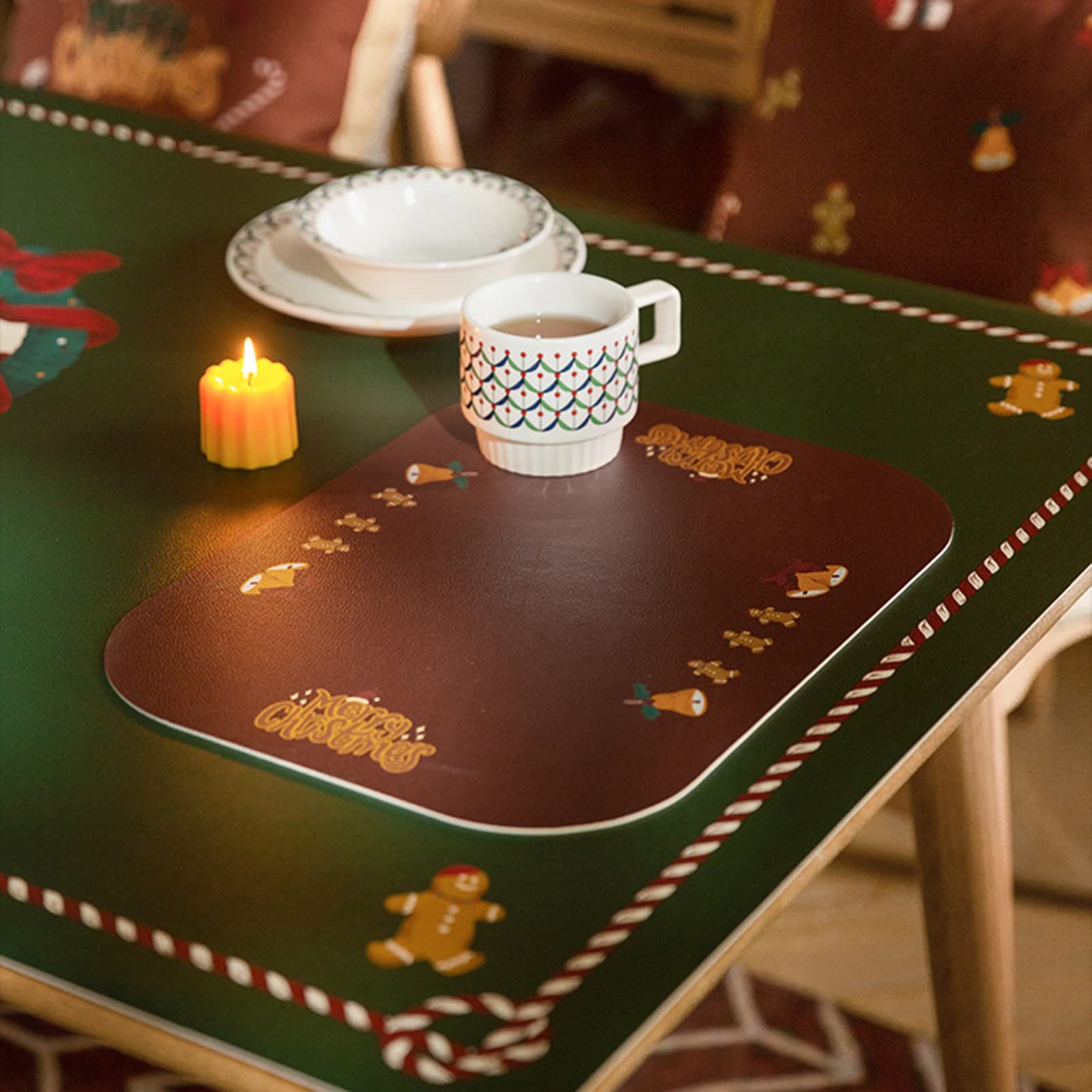 RENRUIRUI- Set De 6 Sets De Table De Noël, Cuir PU, Résistant À La Chaleur, Lavable Et Facile À Nettoyer, Set De Table Thème Joyeux Noël Pour La Décoration De Fête De Noël D'hiver (Color : Style b)