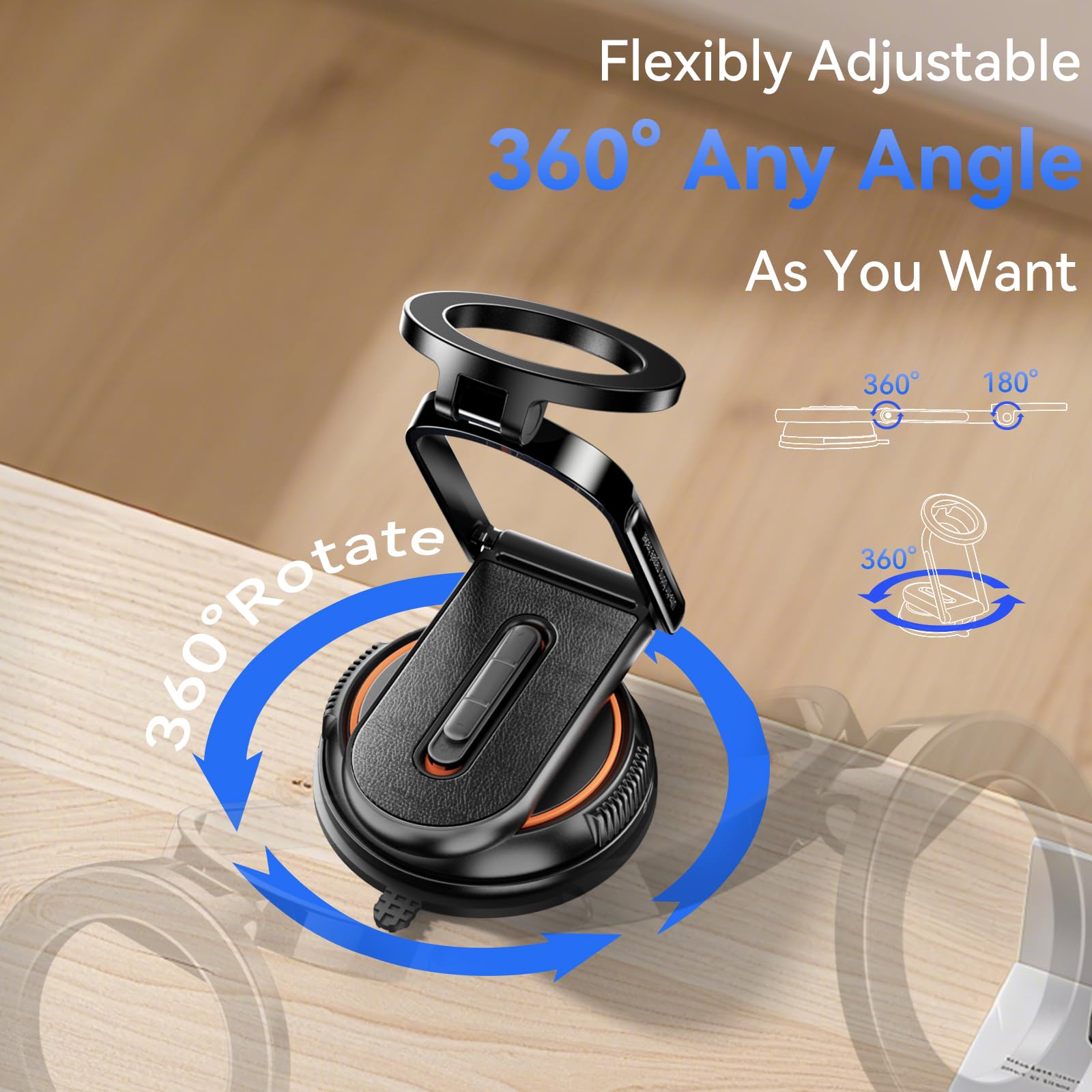 Soporte magnético de vacío ajustable de 360° para autos/ducha/espejo/gimnasio/cocina/baño, [soporte de teléfono desmontable] [succión fiable] Soporte de teléfono con ventosa compatible con iPhone y