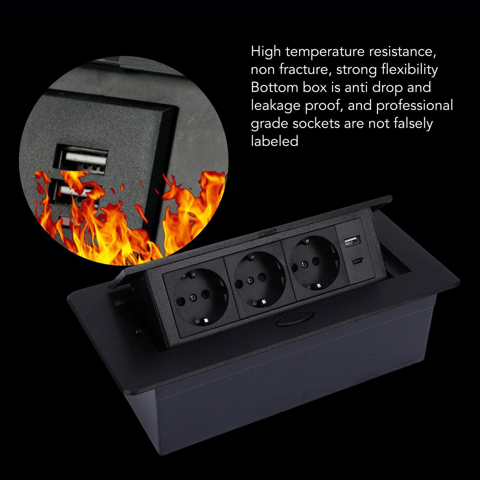 Wysuwane Gniazdko do Komputera Stacjonarnego z 20 W USB C i 3 | Konstrukcja Wpuszczana, Panel Odporny na Zarysowania ABS, Tłumienie Powolnego Odbicia, Wskaźnik LED, IP40, do Biurek