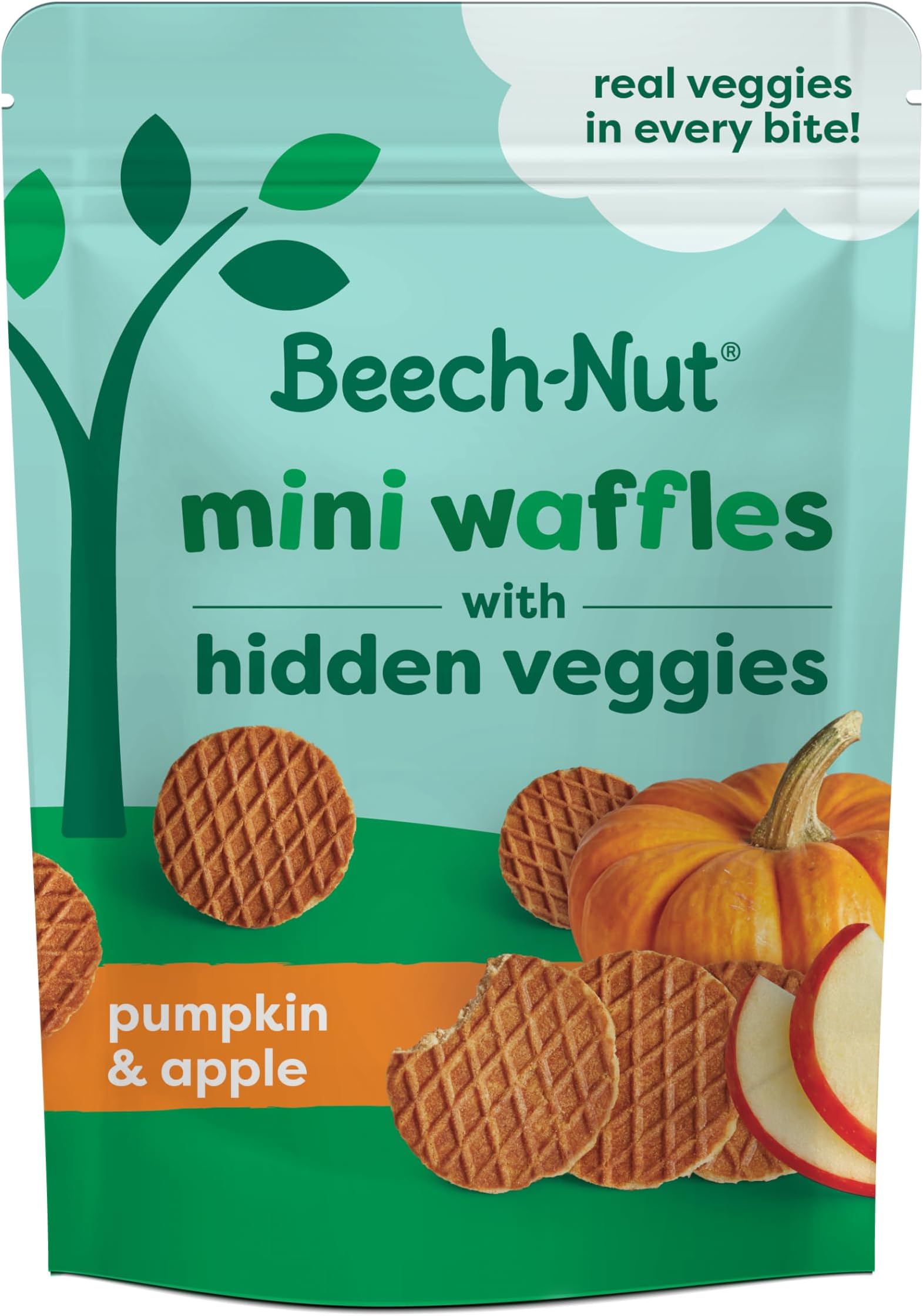 Mini Waffles Pumpkin Apple & Cinnamon Hidden Veggies Toddler Snack, 3.2 oz Bag