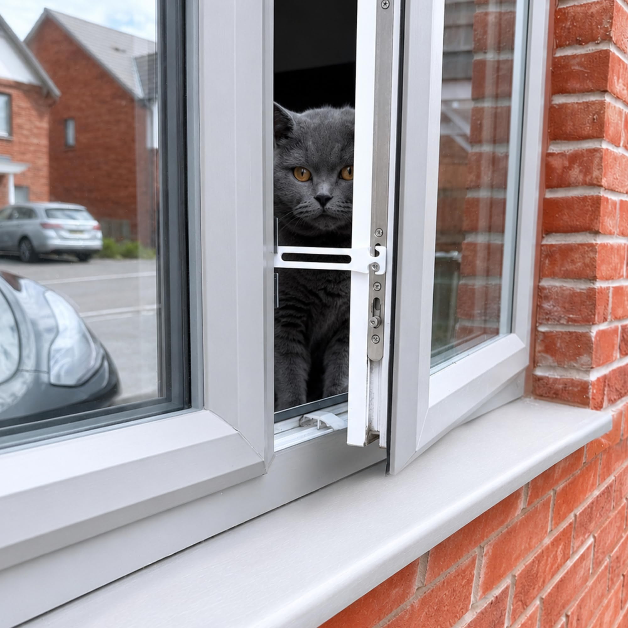 The Good Idea uPVC Frames Window Restrictor for Cats & Pets Guard, Tool-Free Removable Window Vent Stop, Pack of 2 (Standard)