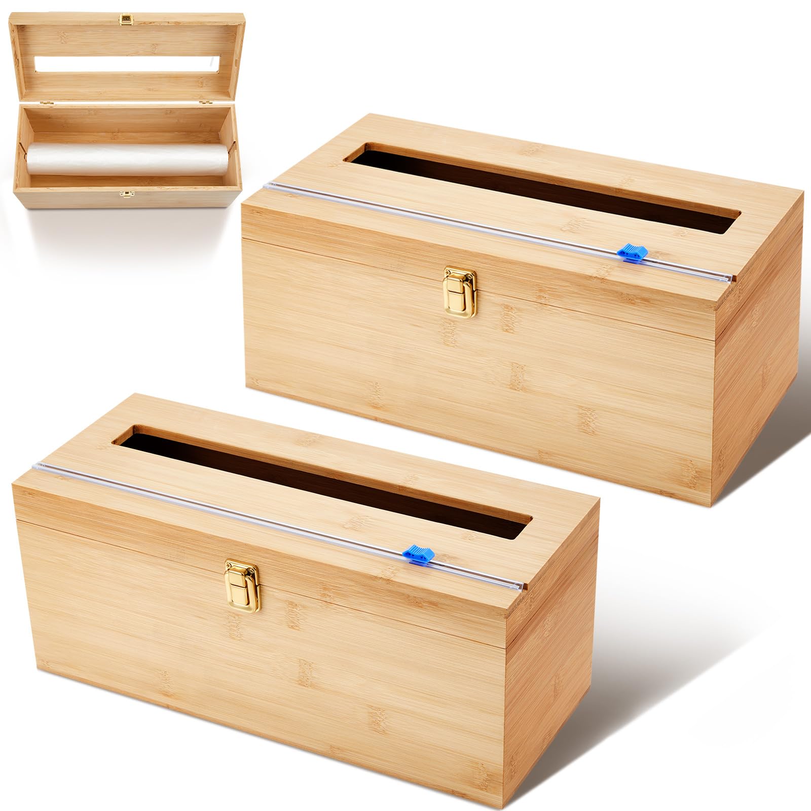 Colingmill Paquete de 2 organizadores extragrandes de papel de aluminio y plástico de 12 pulgadas con cortador, soporte organizador de envoltura de bambú con capacidad para rollos de película de 3000