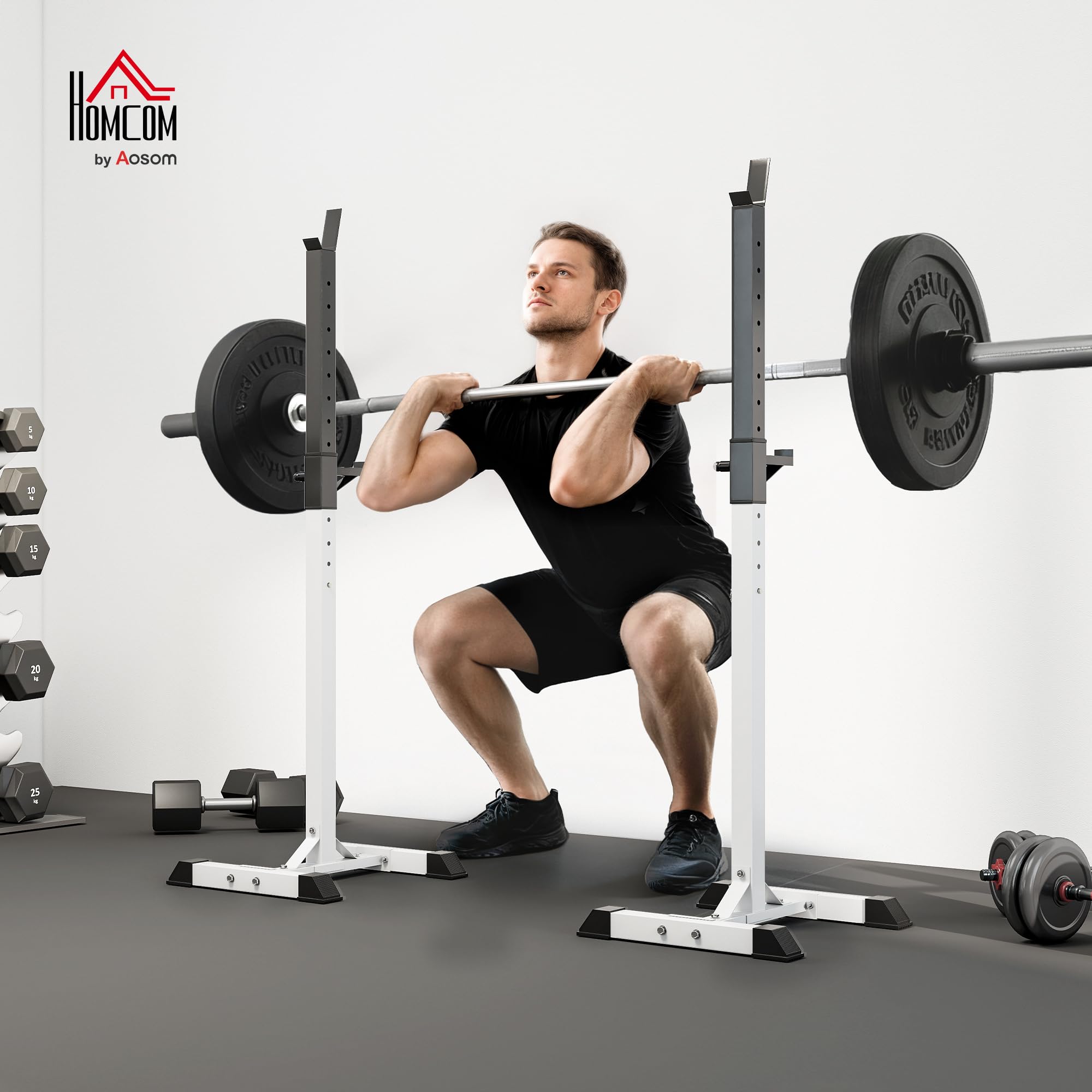 HOMCOM Wytrzymałe obciążniki stojak do sztangi regulowany stabilny 2 pręty uchwyt stojak do podnoszenia ciężarów fitness dom siłownia