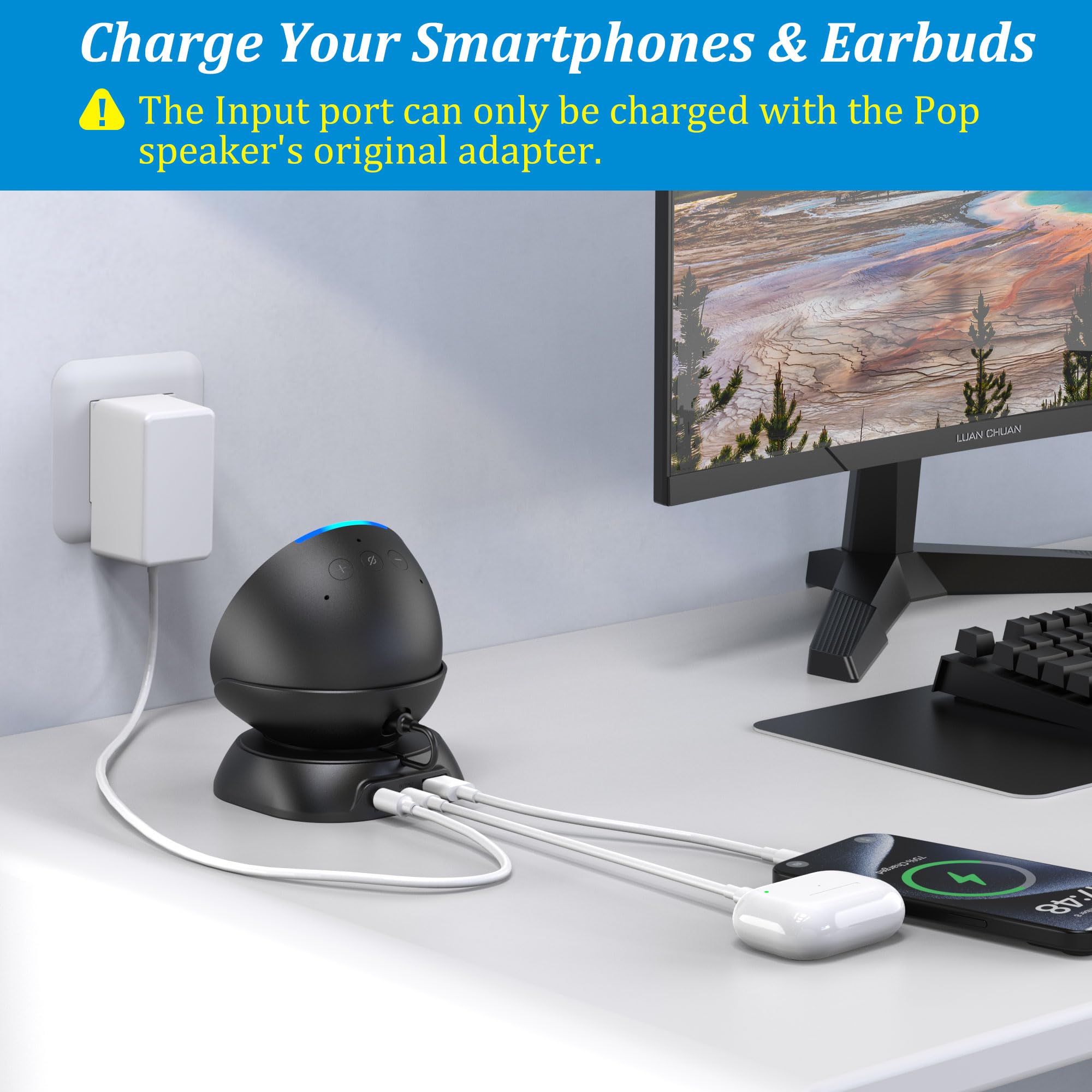 Support De Charge USB-C/A Pour Haut-parleur Pop - Station Multifonction Noire Stable Et Antidérapante