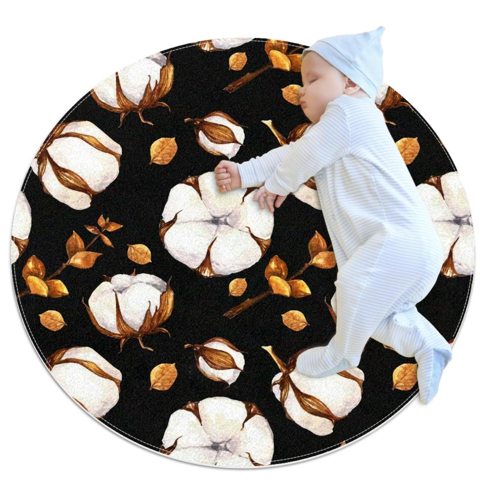 Tapis de salle de bain rond en coton aquarelle camomille de 1m antidérapant