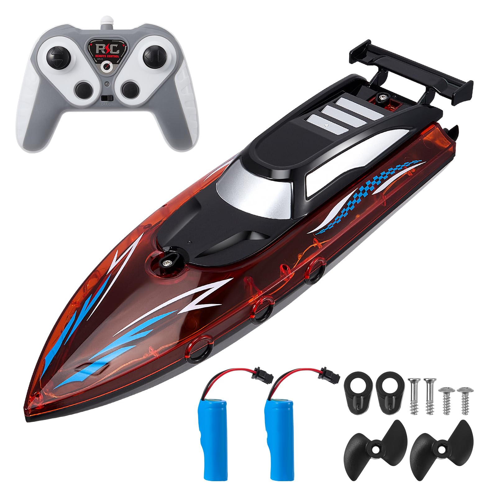 Remote Control Boat with LED Light,2.4GHz Remote Control Boat for Adults Self-Righting 9.3MPH,30 Mins,RC Low Battery Alarm 2 Battery for Pools Lakes Rechargeable Pool Toys Gifts for Boys Girls