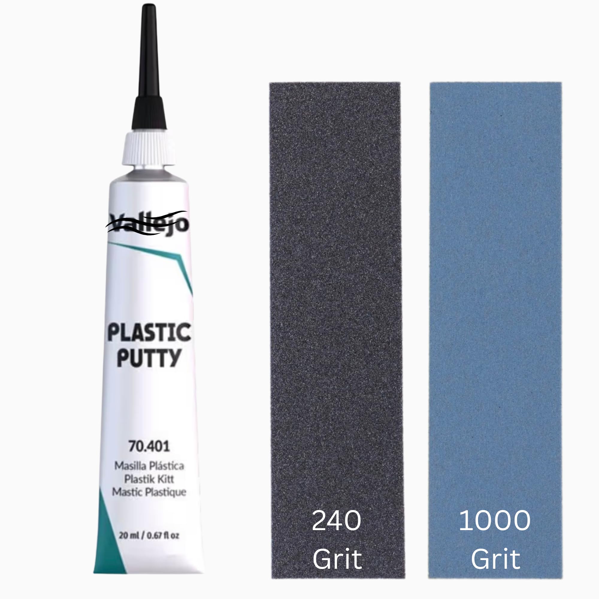 Premium Vallejo plastic Putty 20ml with Precision Sanding Applicator |Fast drying Model Gap Filler & Seam Repair Kit for Acrylic Models, Warhammer, Gundam & Scale Kits| AJ Traders Bundle