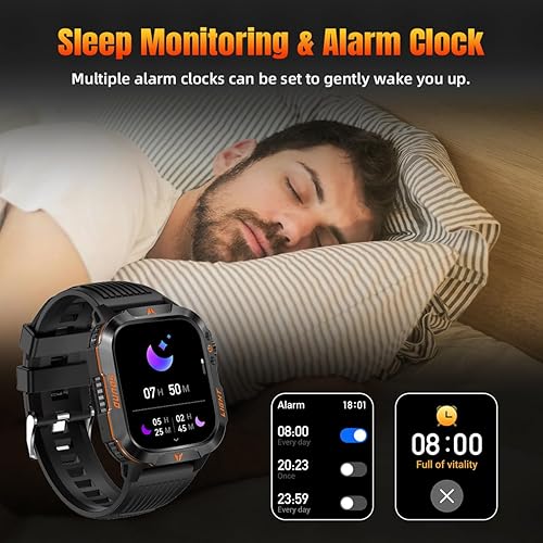 Miniatura 9 de QTLLBT Reloj inteligente militar, contestarhacer llamadas, linterna LED, barómetro, brújula, 2.01HD, IP68 resistente al agua, reloj táctico para