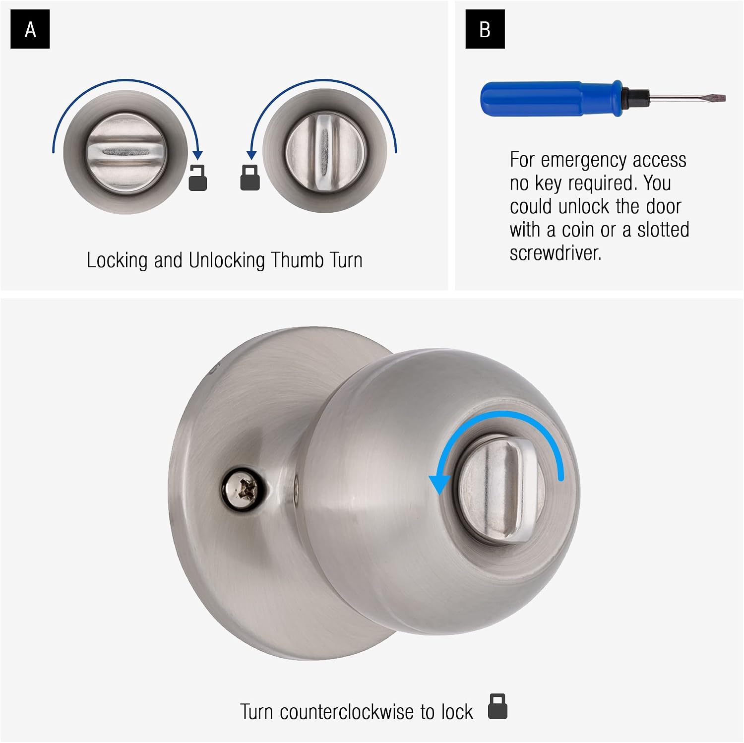 BRINKS Transitional Privacy Door Knob - Satin Nickel Exterior Door Lock Set, Seamlessly Blends with Interior Décor, 1 Pack