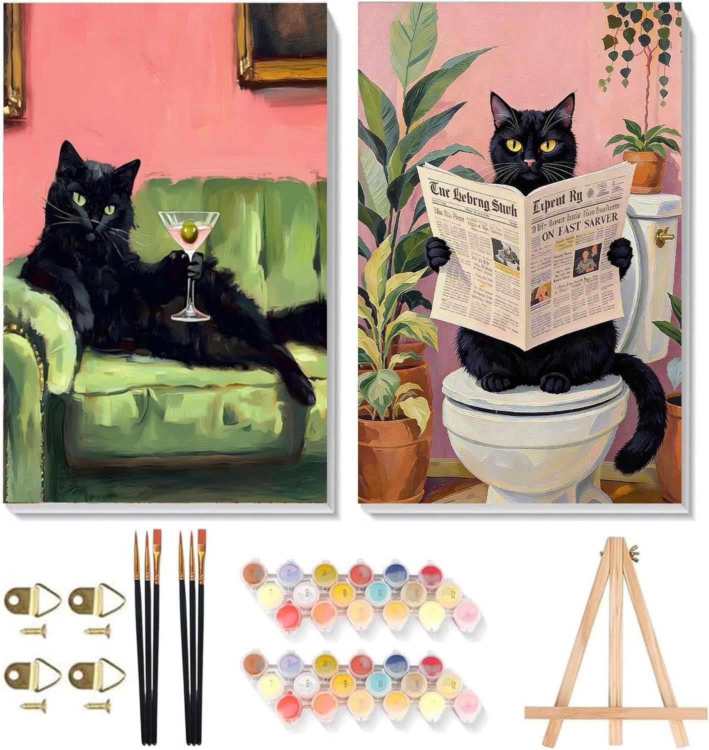 2 Pack Framed Paint by Numbers Kit for Adults Beginners-Black Cat Adult Paint by Number Kits on Canvas Framed, Easy Acrylic Sea Turtle Oil Painting Kits for Adults for Gift Home Decor(8x12inch)