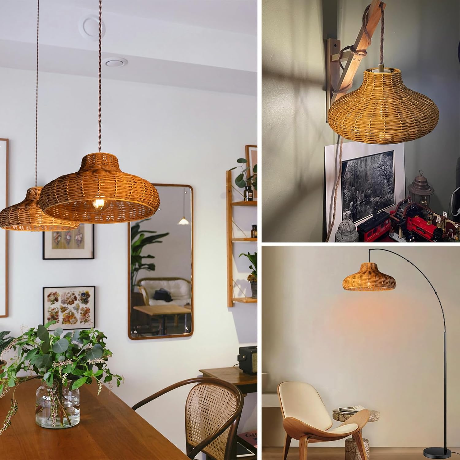 Lamp Shade Replacement,Unique woven rattan boho Pendant Lamp Covers,6.3" Tall, woven-wicker Hanging Small Lampshade For Chandelier Table lamp Wall Sconce