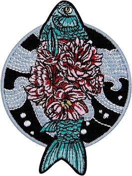 ZEGINs The Flower Fish Patch Embroidered Applique Badge Iron On Sew On Emblem