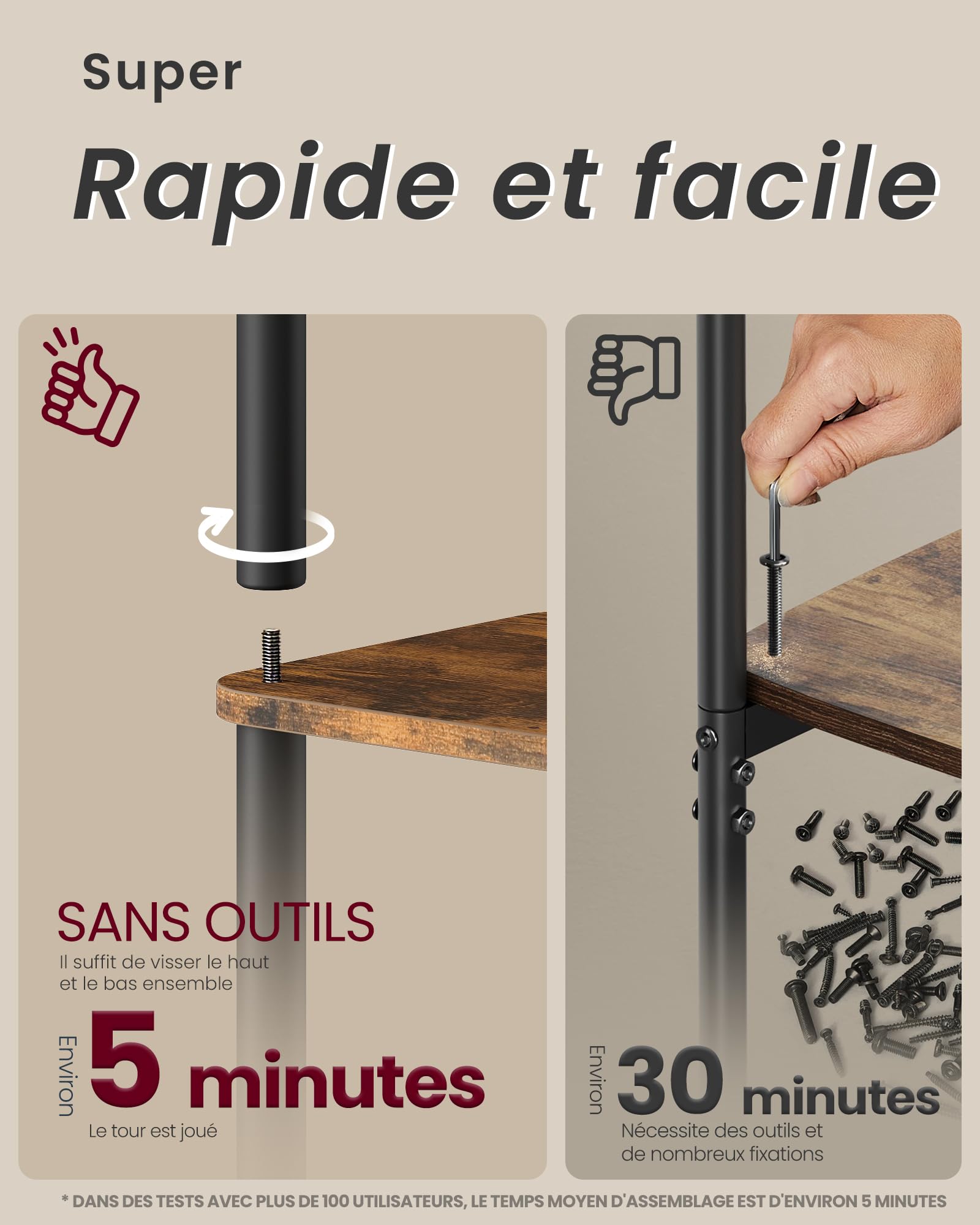 VASAGLE Bibliothèque, Étagère à 6 Niveaux, Assemblage Ultra-Rapide sans Outils, Étagère de Rangement, 23,8 x 60 x 173,4 cm, pour Salon, Chambre, Cuisine, Marron Rustique et Noir d’Encre LLS166K01