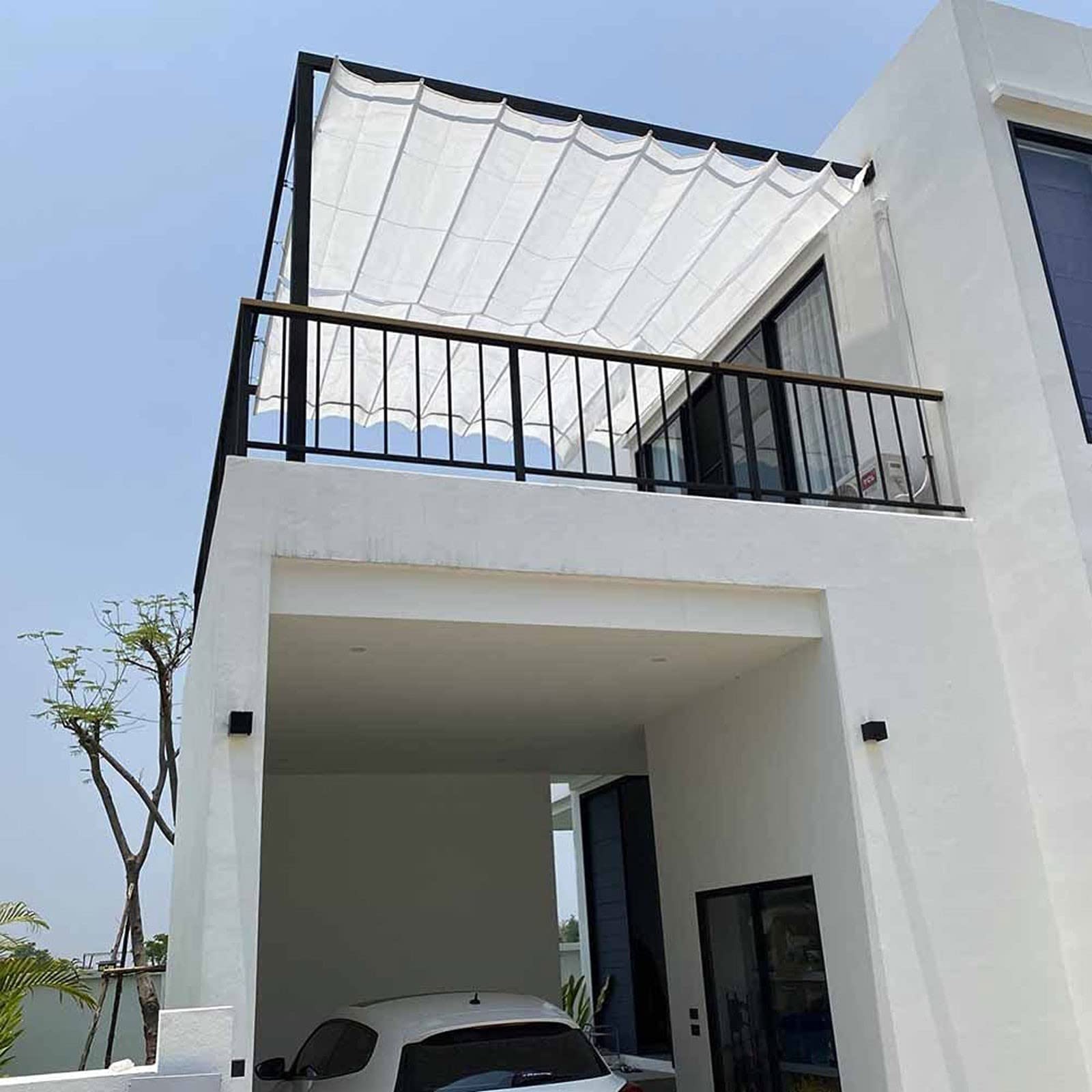 Vela ombreggiante retrattile onda, sole, sole vela retrattile pergolato, veranda (colore: bianco, dimensioni: 0,6x7 m)