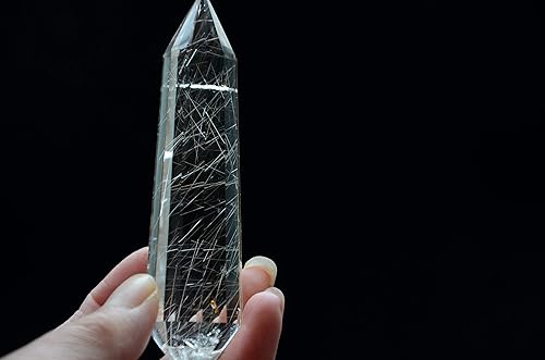 Miniatura 4 de Cuarzo de cristal rutilado transparente del Himalaya tibetano real de alta altitud, 12 caras, Vogel de 4.25 pulgadas, curación espiritual para reiki