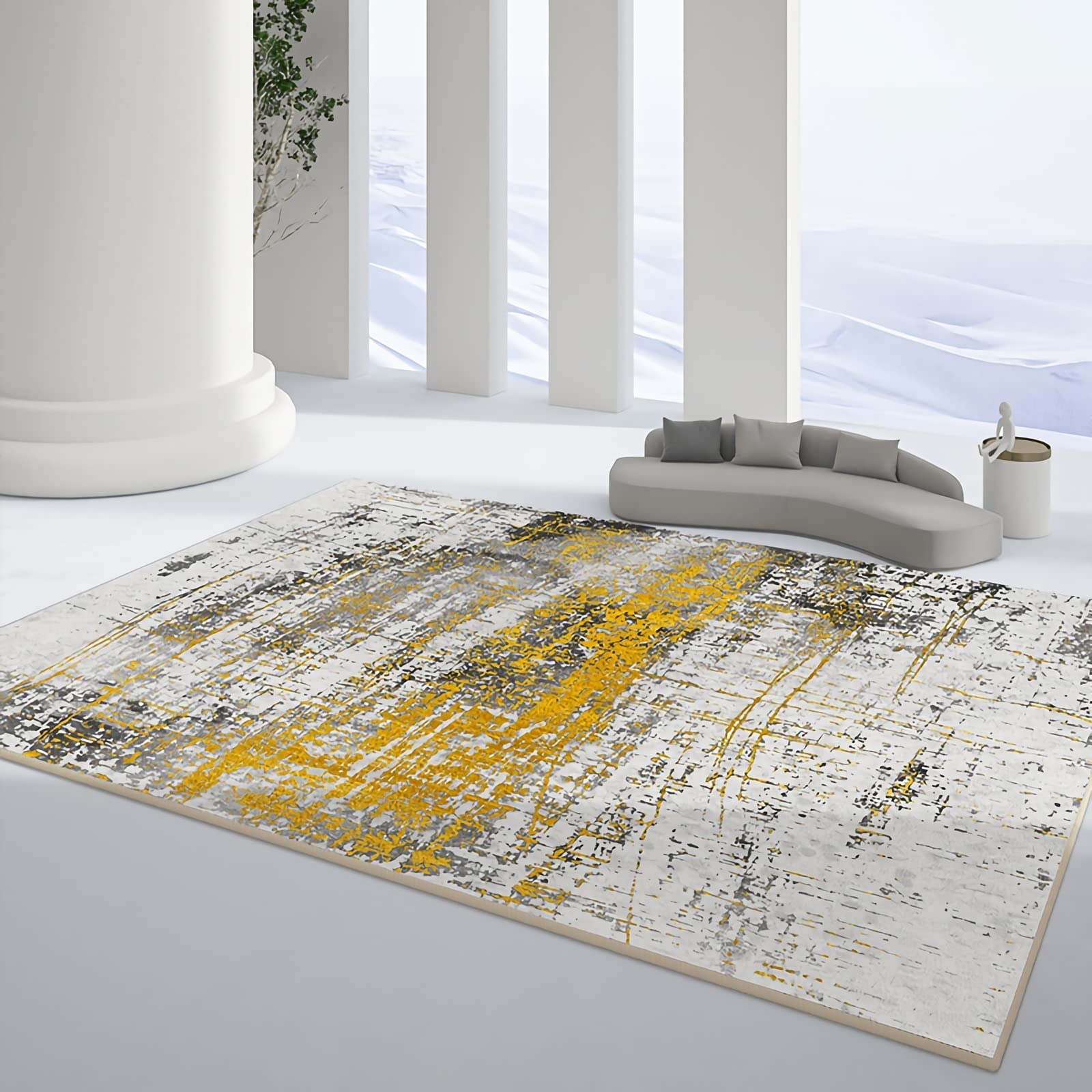 Tappeto tappeti scendiletto camera,Tappeto Antiscivolo Facile Da Pulire Con Design A Inchiostro Giallo Marrone tappeti scendiletto camera da letto,design 200x300cm