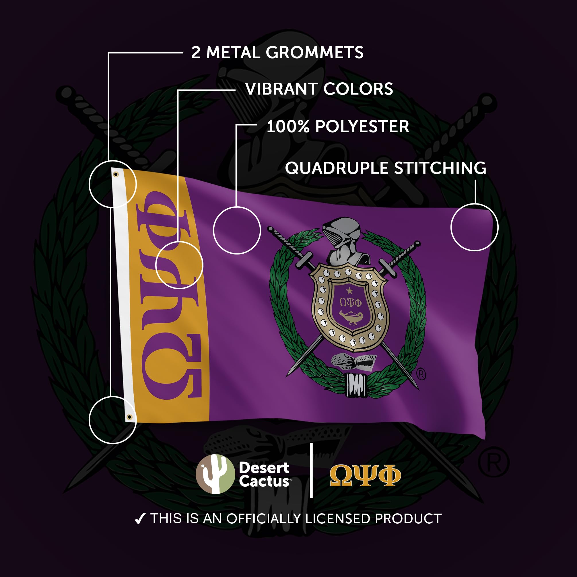 Bandera griega Omega Psi Phi Bandera de fraternidad Bandera griega grande 3 pies x 5 pies Decoración (diseño B)